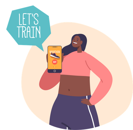 Fit woman proudly displaying her phone screen  Illustration