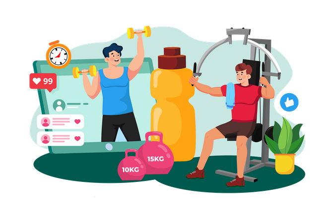 Fitness enthusiast joins communities  Illustration