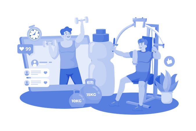 Fitness enthusiast joins gym  Illustration