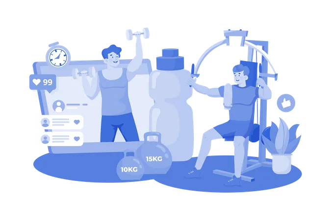 Fitness enthusiast joins gym  Illustration