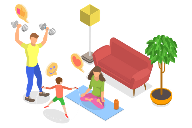 Fitness familiar como casa  Ilustração