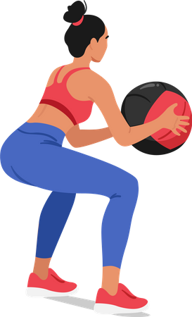 Femme de remise en forme effectuant des squats avec un ballon  Illustration