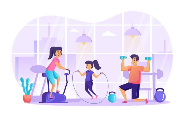 Fitness-Freak-Familie  Illustration