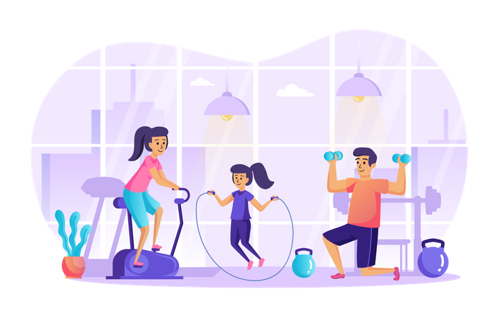 Famille de passionnés de fitness  Illustration