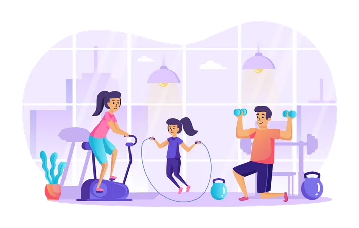 Famille de passionnés de fitness  Illustration