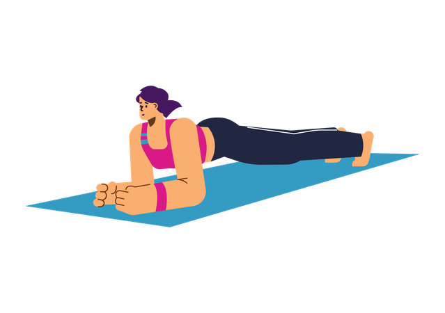 Fitness girl doing plank at home on yoga mat  Illustration