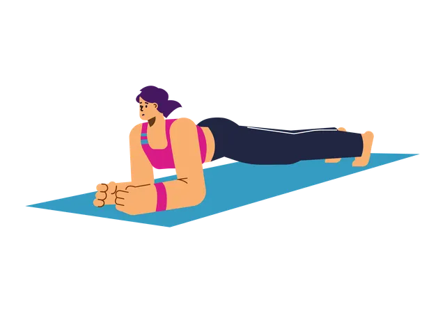 Fitness girl doing plank at home on yoga mat  Illustration