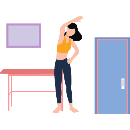 Fitness girl is doing body stretching exercise  Illustration