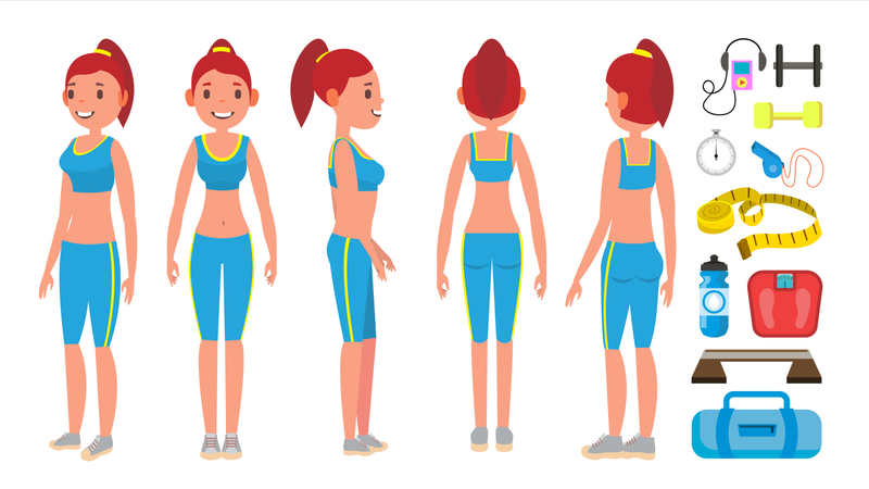 Fitness Girl With Different Poses  Illustration