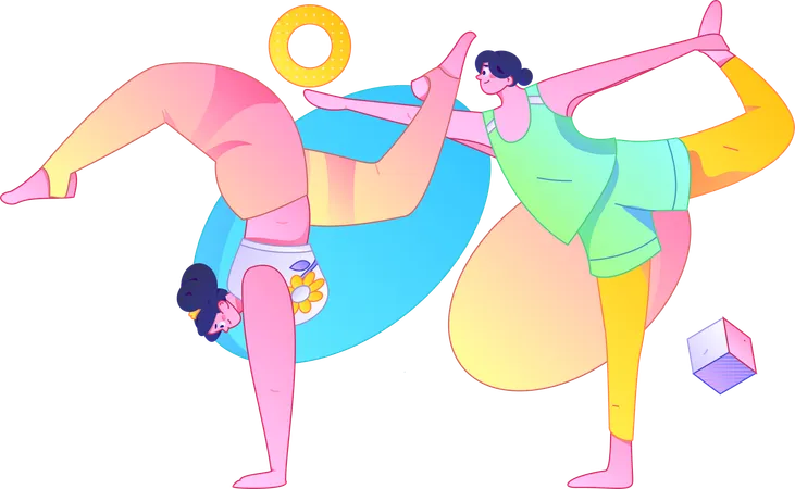 Fitness girls doing morning exercise  Illustration