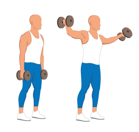 Homem de fitness fazendo halteres do lado do ombro  Ilustração