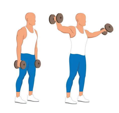 Homem de fitness fazendo halteres do lado do ombro  Ilustração