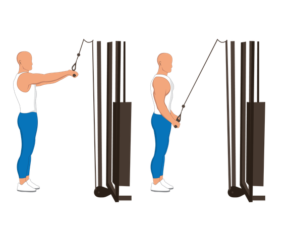 Homem de fitness fazendo polia de linha de tríceps  Illustration