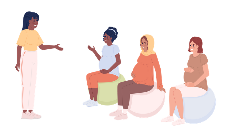 Fitness instructor with pregnant women on exercise balls Illustration