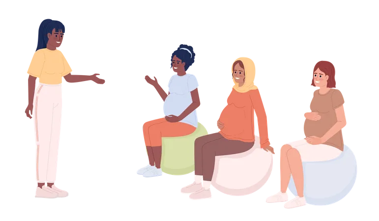 Fitness instructor with pregnant women on exercise balls  Illustration