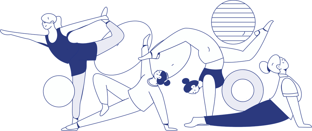 Fitness Ladies Doing Morning Yoga  Illustration