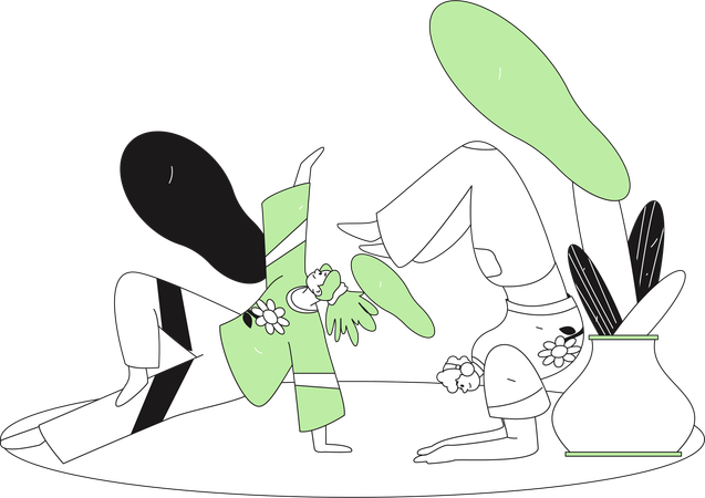 Fitness Ladies Doing Morning Yoga  Illustration