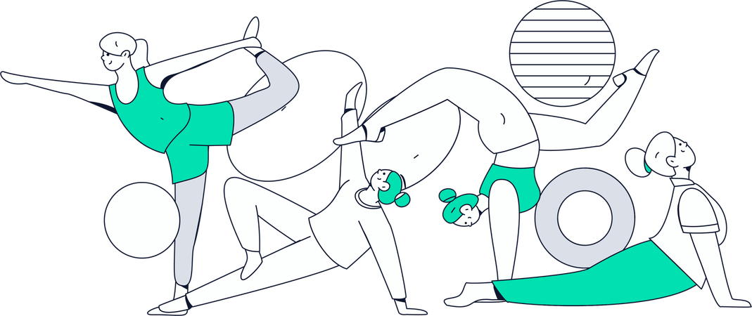 Fitness Ladies Doing Morning Yoga  Illustration