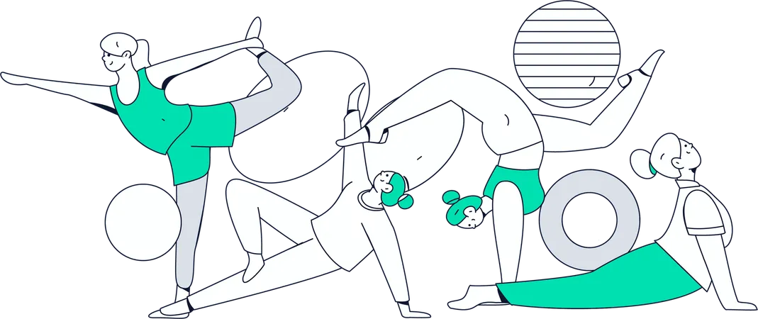 Fitness Ladies Doing Morning Yoga  Illustration