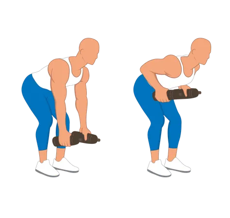 Fitness man doing back dumbbell press  Illustration