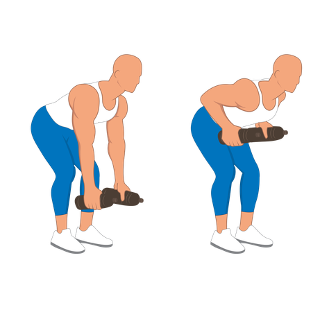 Fitness man doing back dumbbell press  Illustration