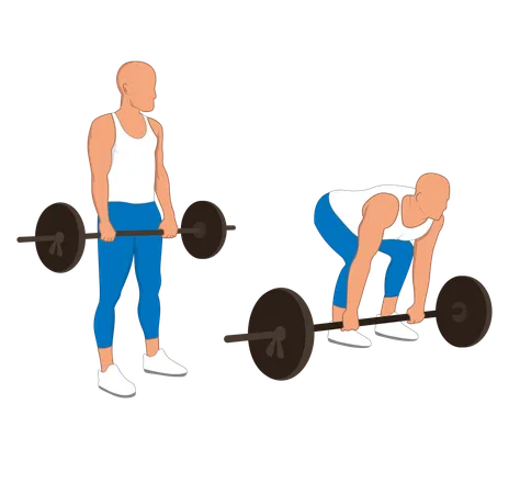 Fitness man doing back extension barbell  Illustration