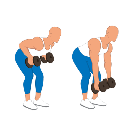 Fitness man doing back extension dumbbell  Illustration