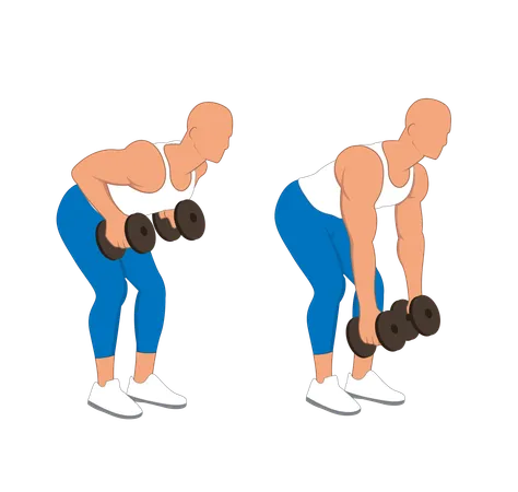 Fitness man doing back extension dumbbell  Illustration