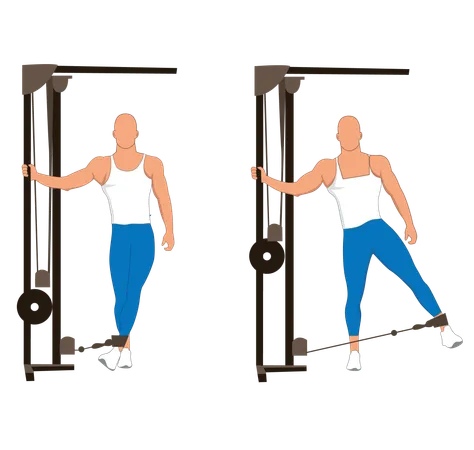 Fitness man doing leg cable workout  Illustration