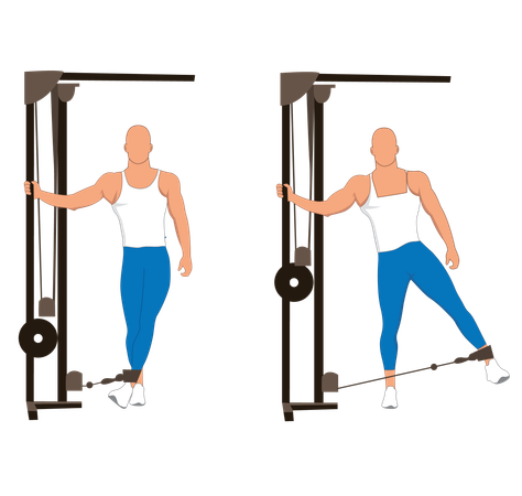 Fitness man doing leg cable workout  Illustration