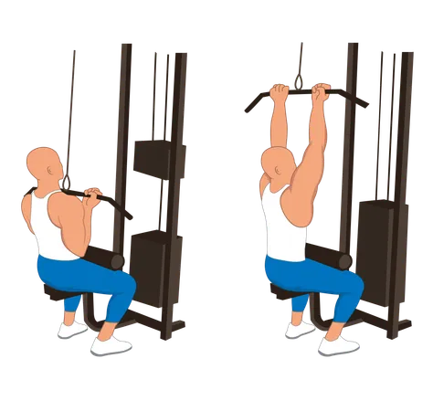 Fitness man doing narrow handed back pulley  Illustration