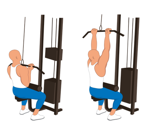 Fitness man doing narrow handed back pulley  Illustration