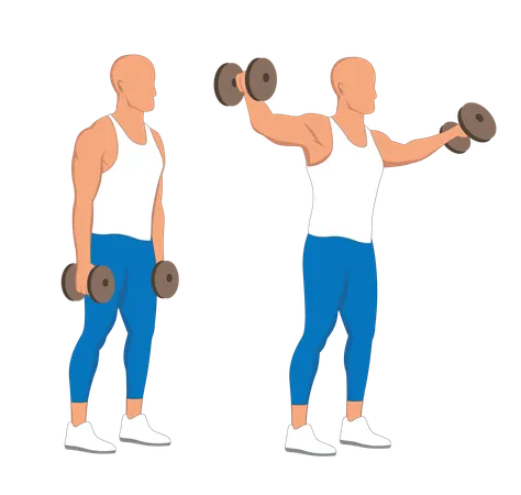 Fitness man doing shoulder side dumbbell  Illustration