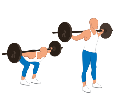 Homem fitness fazendo agachamento com barra  Ilustração