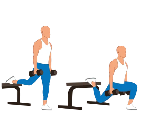 Homem de fitness fazendo exercício de leg press.  Ilustração