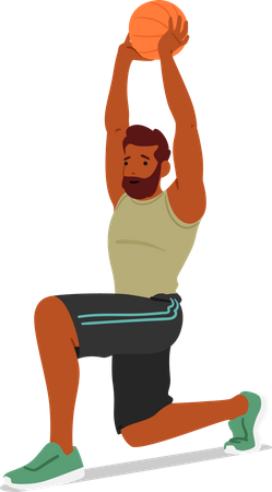 Fitness Man se jette avec le ballon en engageant les muscles du bas du corps pour plus de force  Illustration