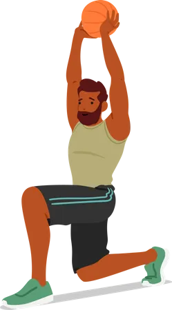 Fitness Man lunges with Ball engaging his lower body muscles for strength  Illustration