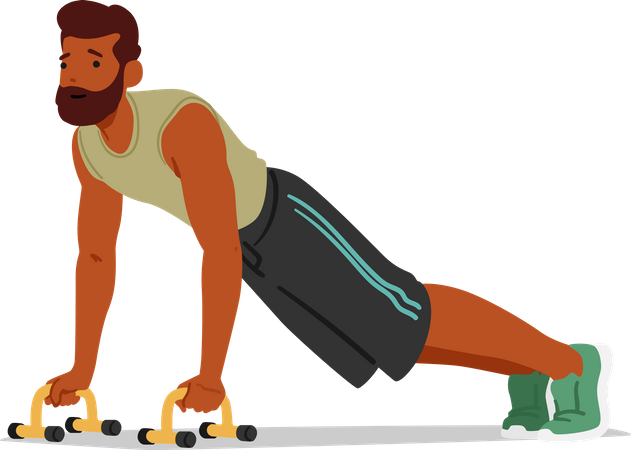 Fitness Man performing push-ups on floor bars  Illustration