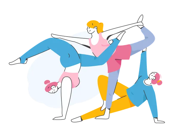 Mujeres fitness haciendo ejercicios de estiramiento corporal  Ilustración