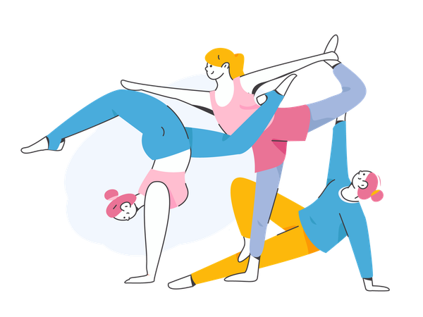 Mulheres fitness fazendo exercícios de alongamento corporal  Ilustração