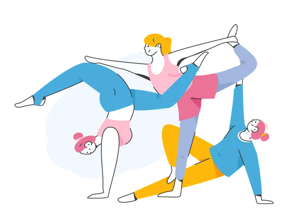 Mulheres fitness fazendo exercícios de alongamento corporal  Ilustração