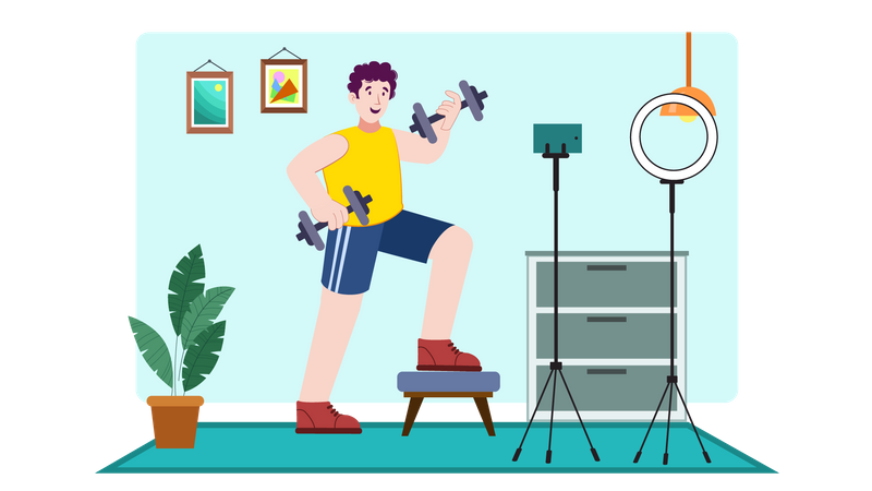 Fitness trainer doing Video Streaming Illustration