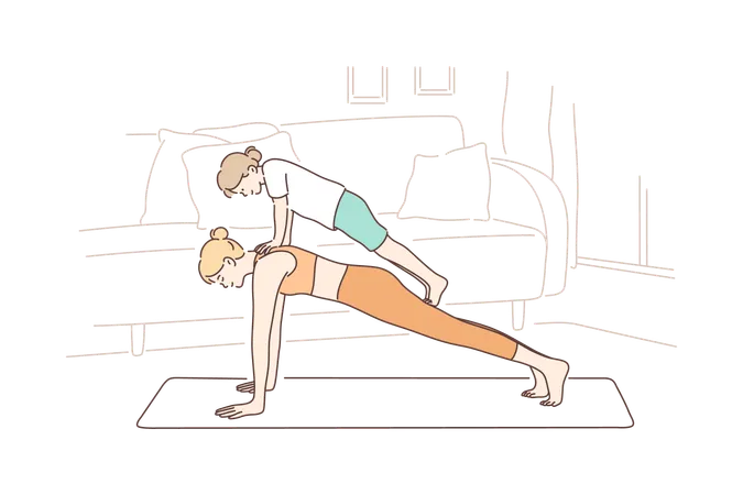 Fitness trainer is giving training to her client  Illustration