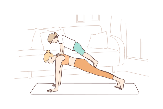 Fitness trainer is giving training to her client  Illustration