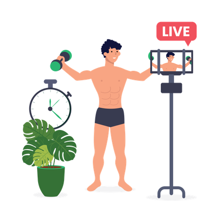 Fitness trainer shooting video  Illustration