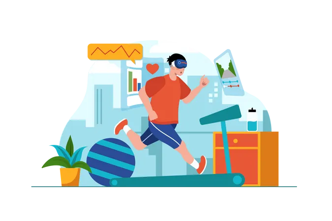 Fitness virtual usando tecnología vr  Ilustración