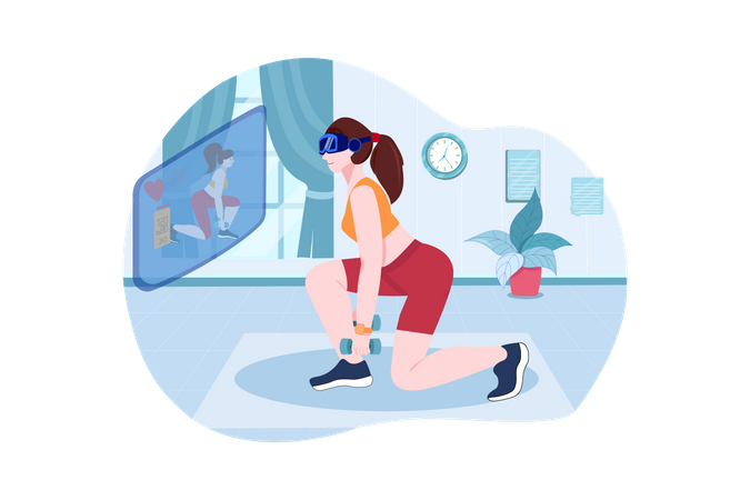 Fitness virtual usando tecnología vr  Ilustración