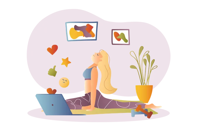 Fitness vlogger doing live yoga streaming  Illustration