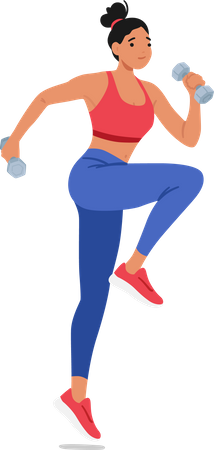 Fitness woman confidently exercises with dumbbells  Illustration