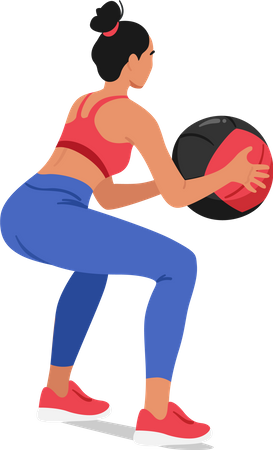 Fitness woman performing squats with a Ball  Illustration